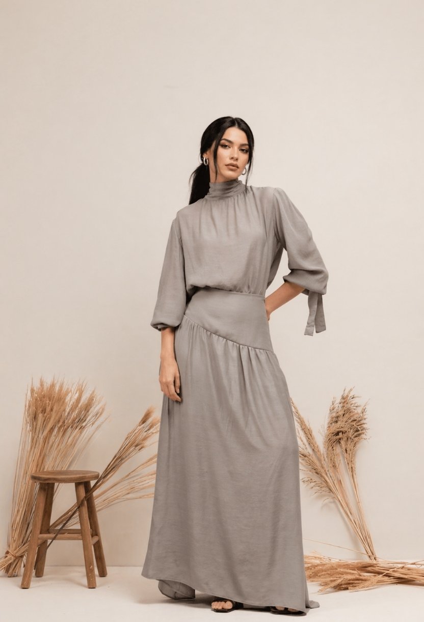 conjunto feminino com saia longa fluida e cintura marcada look elegante confortável