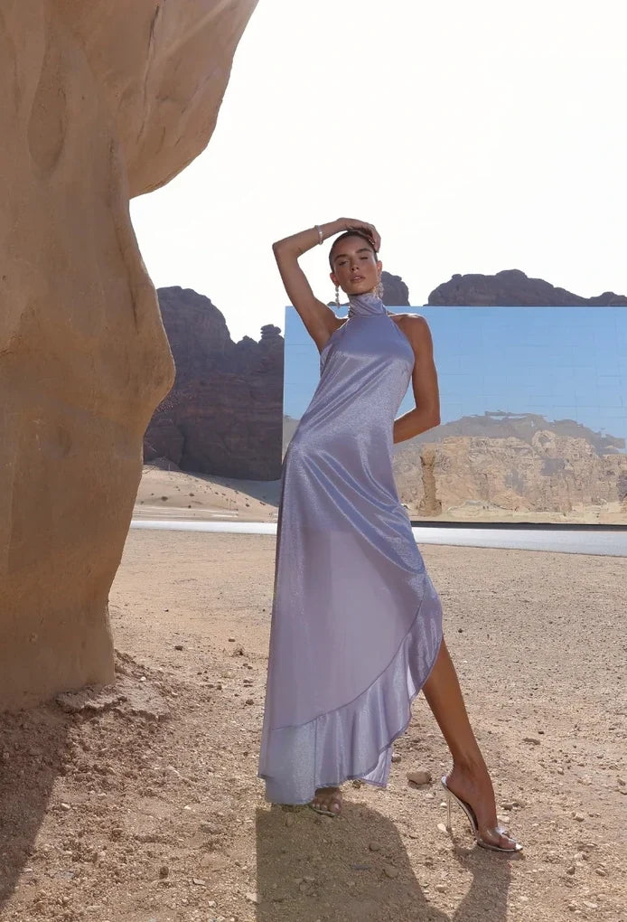 Vestido longo Kelly azul claro acetinado de corpo inteiro — Dress Eleven