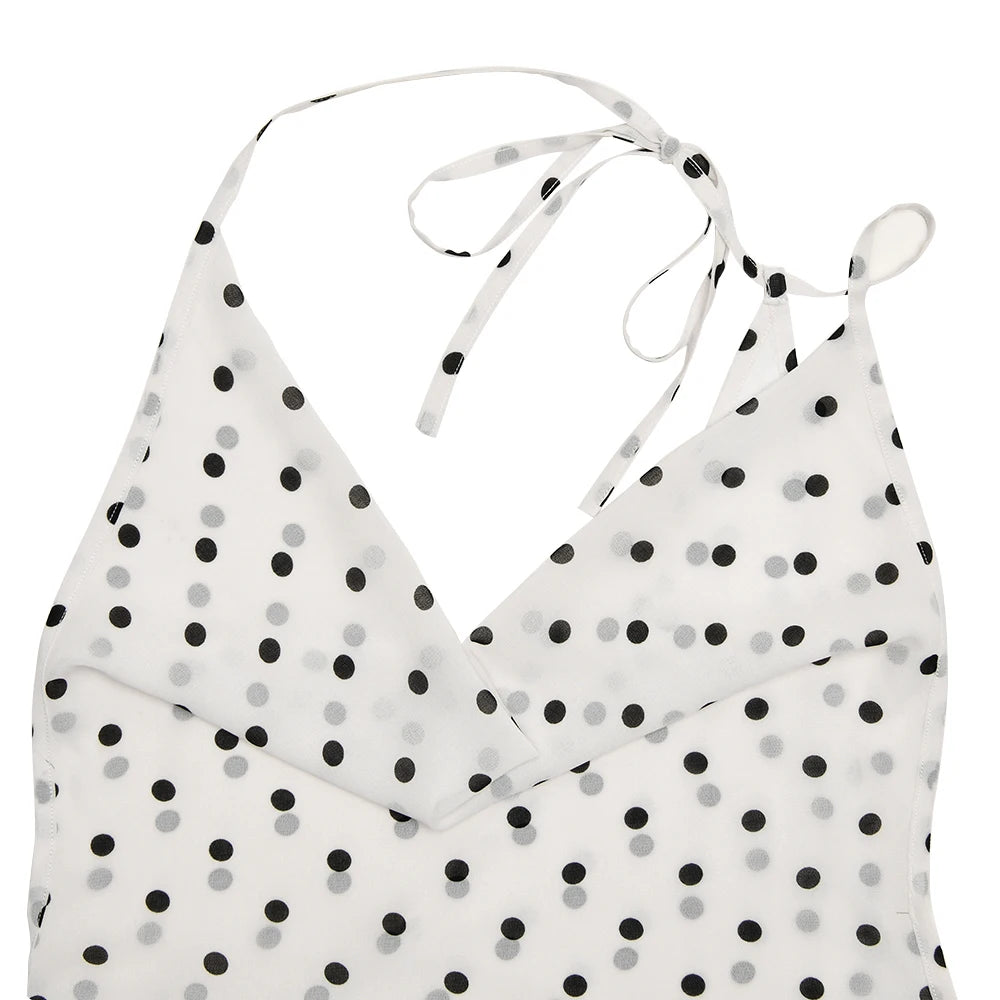 Vestido Melina Longo Poá Decote Drapeado Dress11