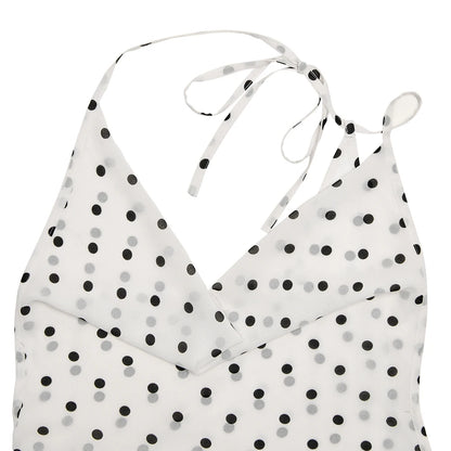 Vestido Melina Longo Poá Decote Drapeado Dress11