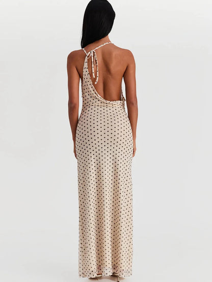 Vestido Melina Longo Poá Decote Drapeado Dress11