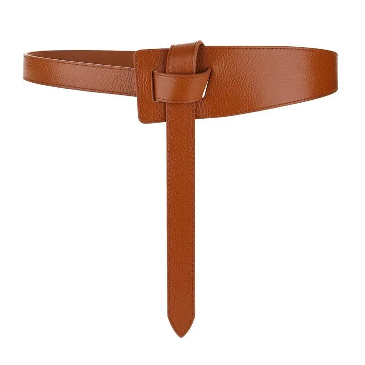 Cinto Dione caramelo com design minimalista e ajuste por amarração cor café