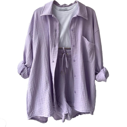 Conjunto lavanda feminino com caimento fluido, ideal para looks delicados e estilosos.