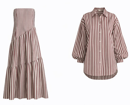 conjunto vestido longo com camisa feminina em tricoline, look elegante e sofisticado com modelagem fluida e mangas amplas