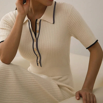 Vestido Longo Victoria Canelado - Gola Polo