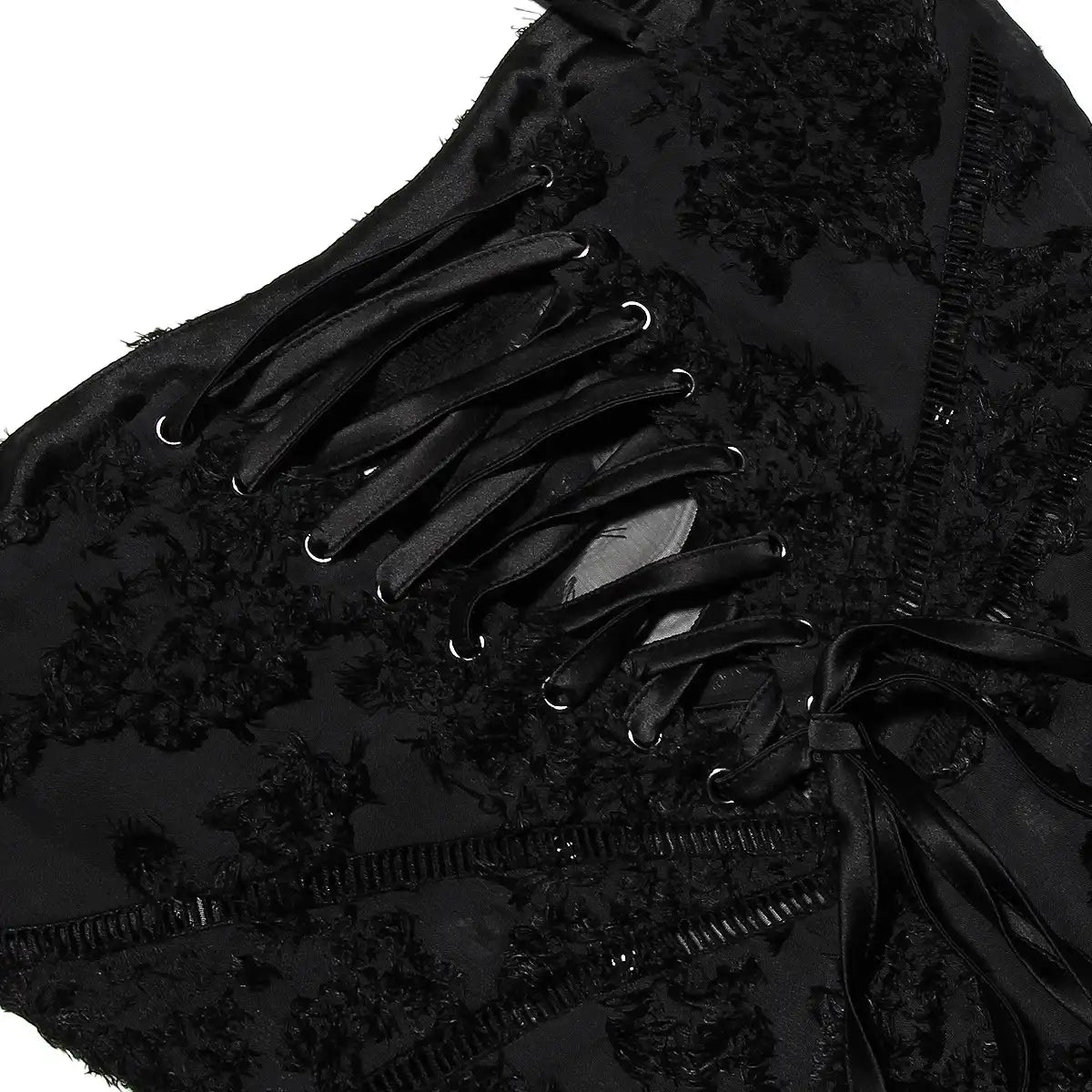 Vestido longo Blair preto com bordados em relevo e transparência sutil, fotografado em manequim de estúdio.
