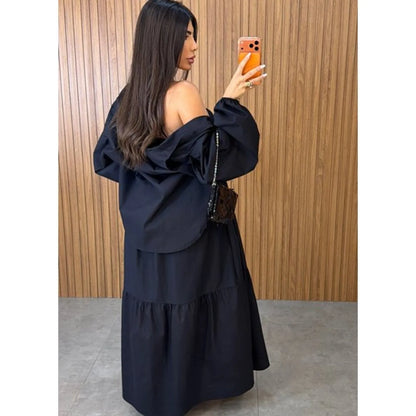 Vestido longo tomara que caia com camisa ampla em tricoline premium, elegante e chic clogueira