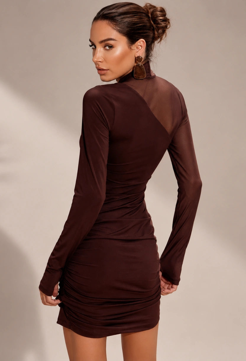 Vestido curto tule café Nathy corpo inteiro – Dress Eleven