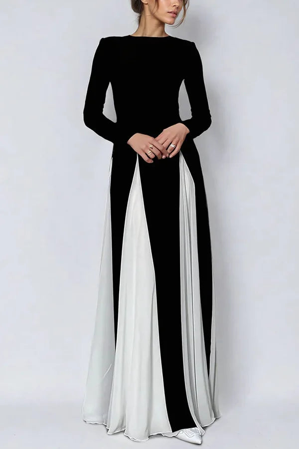 Foto de estúdio realista do Vestido Selene com modelo elegante, destacando o visual refinado e alongado.