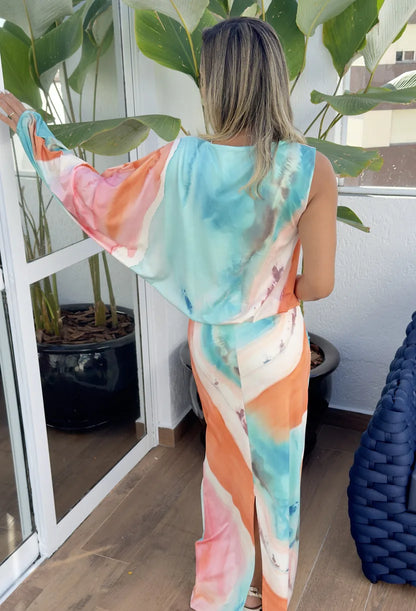 Vestido longo Candy estampado da Dress Eleven com caimento fluido e saia ampla