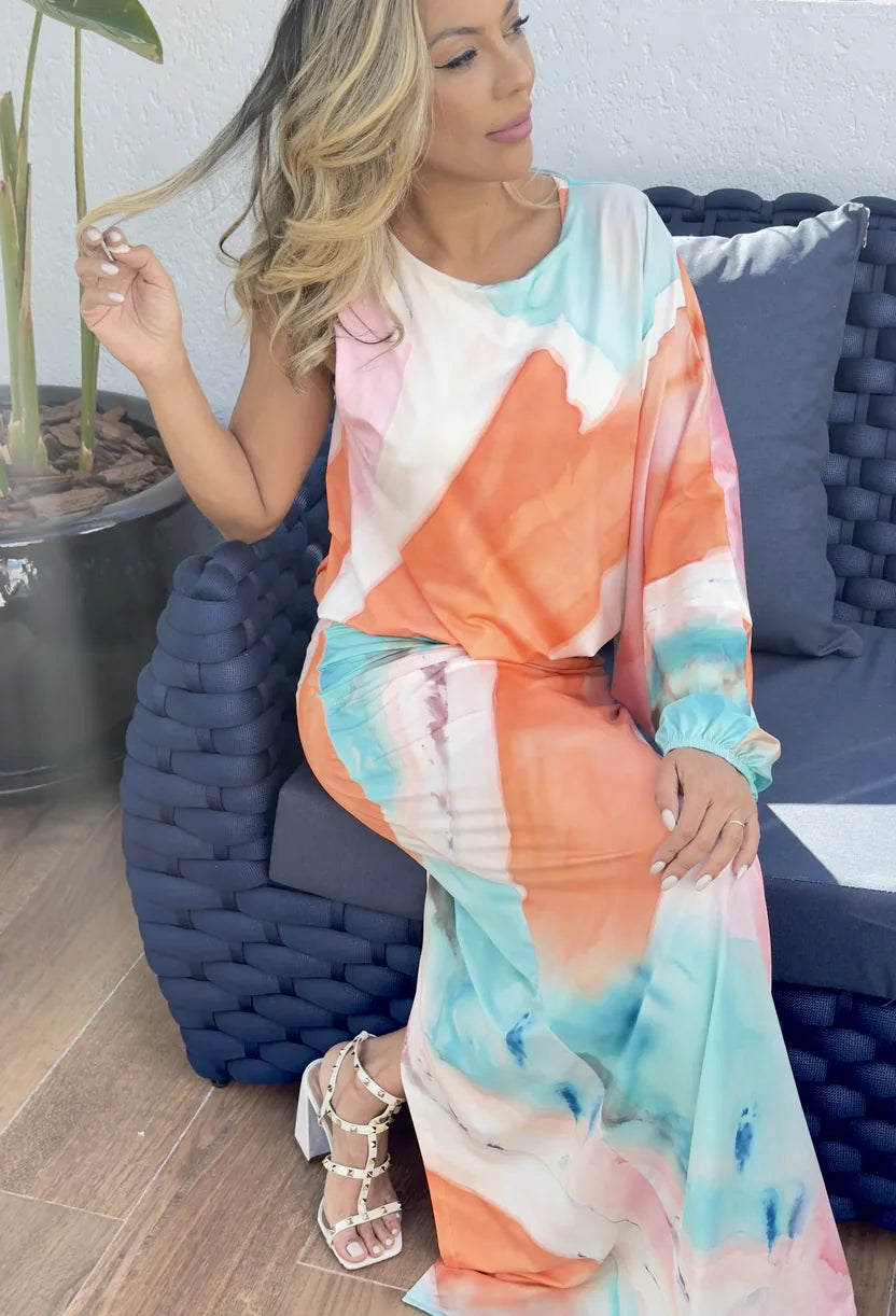 Vestido longo Candy estampado da Dress Eleven para casamento de dia e almoço