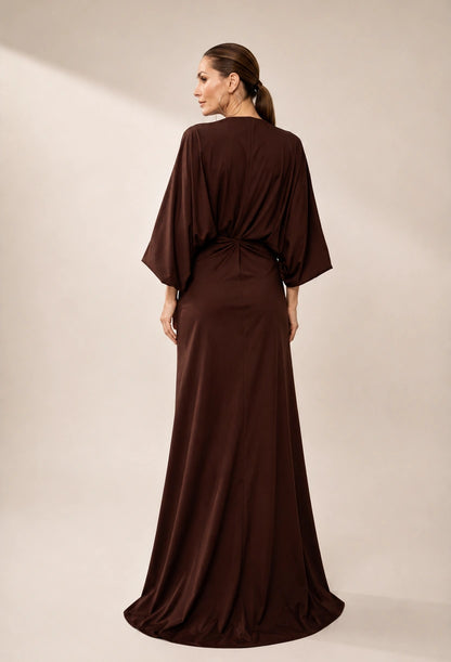 Vestido longo Jully marrom escuro, silhueta elegante para evento e ocasião especial – Dress Eleven