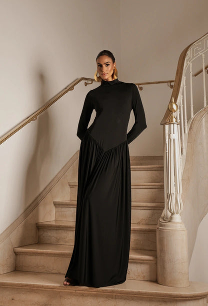 Vestido longo preto elegante Siena — Dress Eleven
