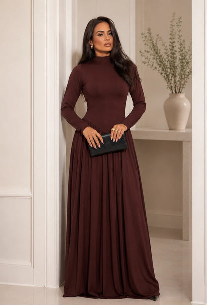Vestido longo chocolate elegante Siena — Dress Eleven