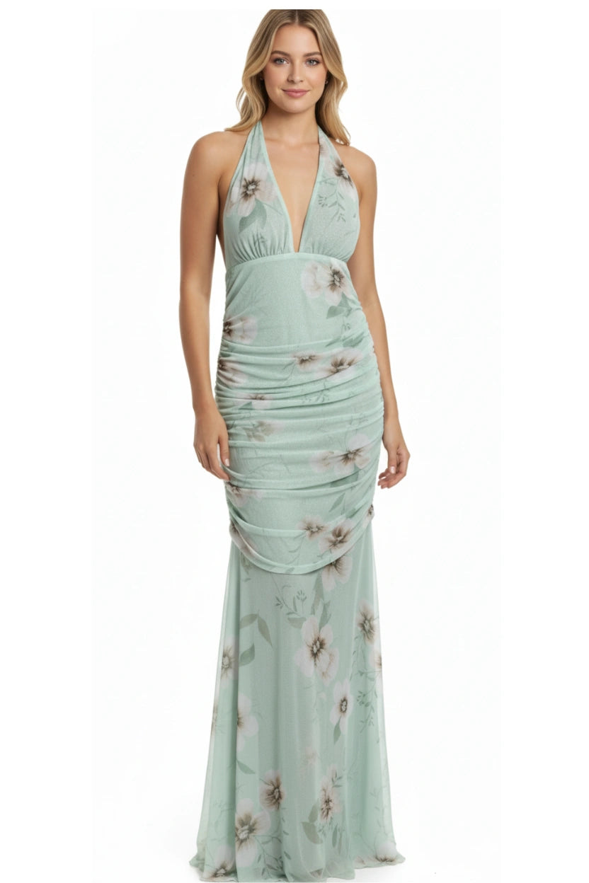 Vestido Longo Tule Dora Dress Eleven com modelagem frente única e drapeado elegante, ideal para eventos sofisticados.