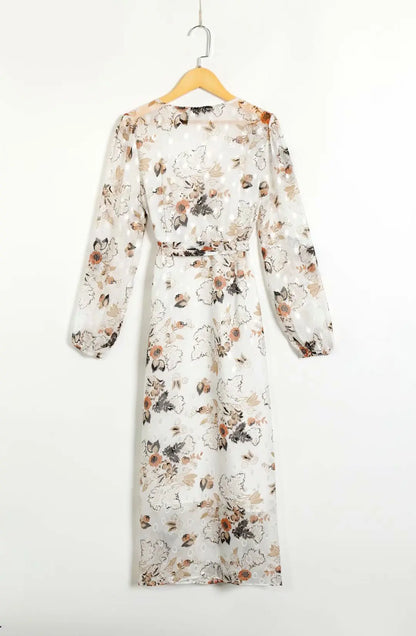 Vestido Longo Estampado Positano - Decote V e Amarração na Cintura