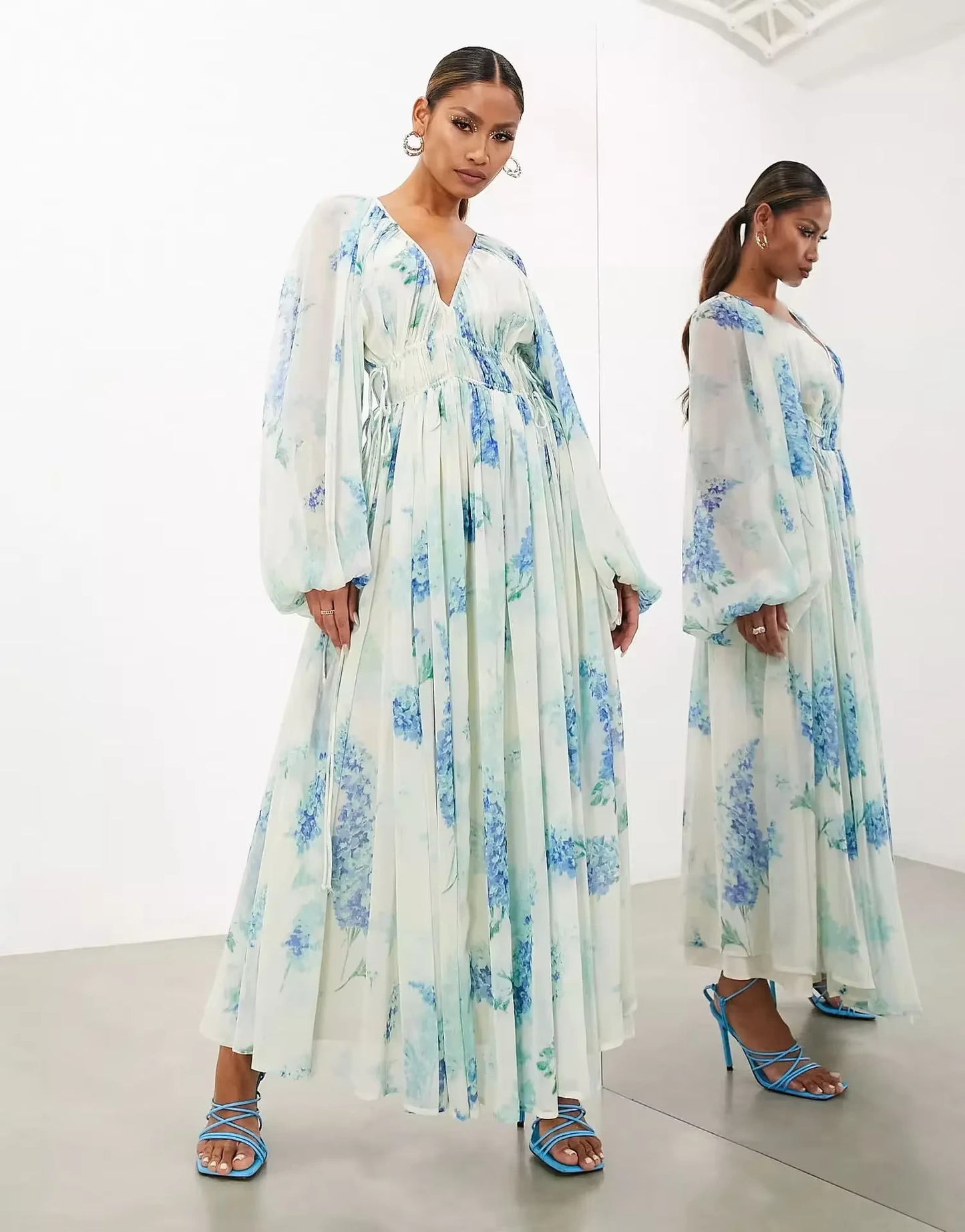 Vestido Long Íris Floral Chiffon Dress11