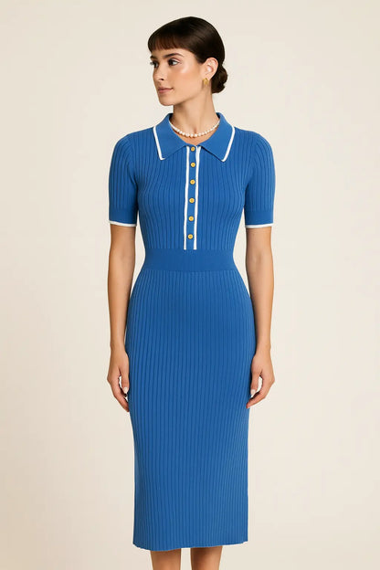 Vestido Longo Victoria Canelado - Gola Polo